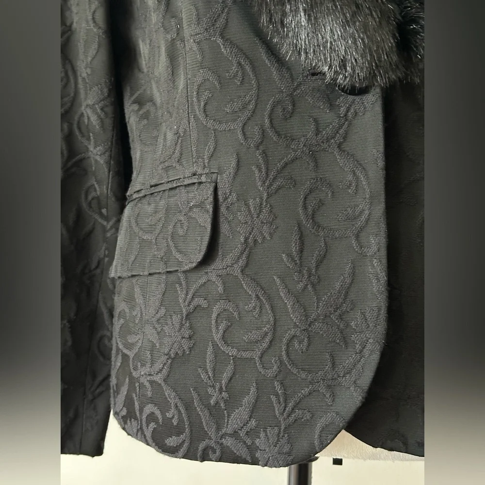 Jones New York Signature Blazer Jacquard Faux Fur Oversized Collar Mobwife - Picture 3 of 16